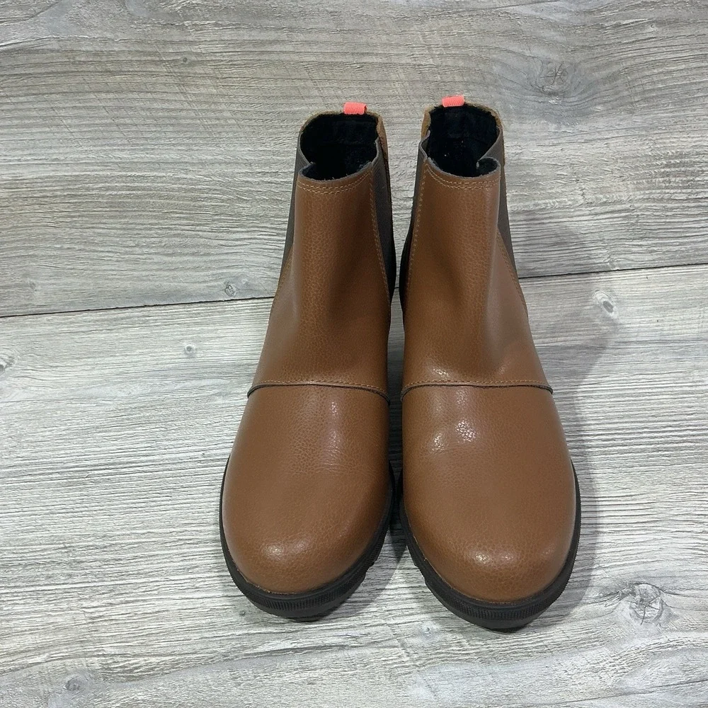 SOREL Joan of Arctic Wedge II Youth Girls Slip In Booties Tan Leather Size US 5